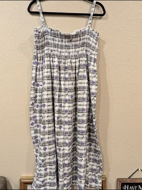 White and Purple Strawberry Smocked Strap Sundress Hand Made